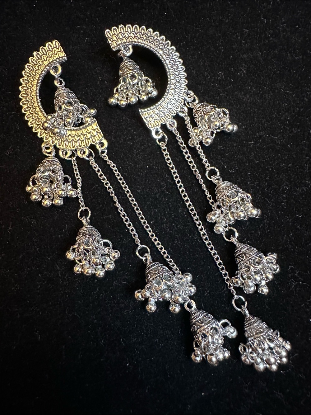 ✨ INDIAN SILVER-TONE CASCADING JHUMKA EARRINGS ✨